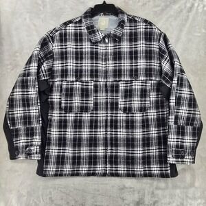 Unknwn Mens Shacket‎ XL Black Plaid Flannel Quilted Ojai Heavy Zip Shirt Jacket